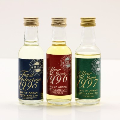 Arran 1995 First Production Mini 5cl, Arran 1996 1 Year Old Spirit Mini 5cl & Arran 1997 2 Year Old Spirit Mini 5cl