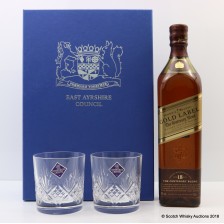 JOHNNIE WALKER 18 YEAR OLD GOLD LABEL CENTENARY BLEND FOR EAST AYRSHIRE COUNCIL 75CL WITH GLASSES