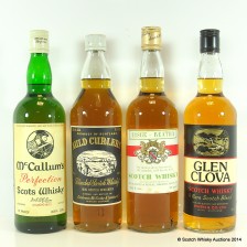 MCCALLUM S PERFECTION 26 2 3 FL OZS  AULD CURLERS 75CL  STRACHAN S SCOTCH WHISKY 26 2 3 FL OZS   GLEN CLOVA 75CL