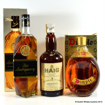 Dimple 12 Year Old 75cl, The Antiquary De Luxe & Haig Gold Label 75cl