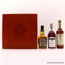 SEAGRAM S COMMEMORATIVE EMPLOYEE GIFT SET INCLUDING MARTELL CORDON BLEU COGNAC  CHIVAS REGAL 12 YEAR OLD  SEAGRAM S VO   FRAMED PICTURE 3 X 75CL