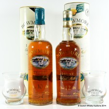 Bowmore 10 Screen Print Label Bowmore 12 Screen Print Label Bowmore Glasses X 2