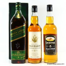 JOHNNIE WALKER GREEN LABEL 15 YEAR OLD 1L  LOCHINVAR PURE MALT 8 YEAR OLD  OLD HARRY BLENDED MALT 8 YEAR OLD