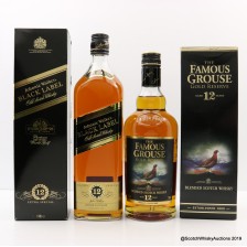 JOHNNIE WALKER 12 YEAR OLD BLACK LABEL 1L   FAMOUS GROUSE 12 YEAR OLD