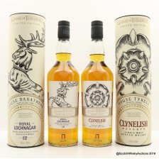 CLYNELISH RESERVE GAME OF THRONES  HOUSE TYRELL    ROYAL LOCHNAGAR 12 YEAR OLD GAME OF THRONES  HOUSE BARATHEON 