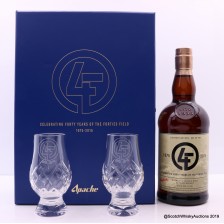 GLENFARCLAS 21 YEAR OLD APACHE CELEBRATING FORTY YEARS OF THE FORTIES FIELD 1975 2015 WITH 2 GLASSES