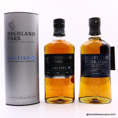 Highland Park 2004 13 Year Old Saltire David Coulthard Single Cask Edition #1 & Highland Park 13 Year Old Saltire David Coulthard Edition #2