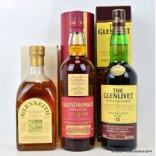 GLENKEITH 10 YEAR OLD 75CL  GLENDRONACH 12 YEAR OLD   GLENLIVET 15 YEAR OLD FRENCH OAK RESERVE