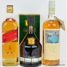 CUTTY SARK EMERALD 12 YEAR OLD  JOHNNIE WALKER RED LABEL  WHYTE   MACKAY WHISKY OF 1990 75CL