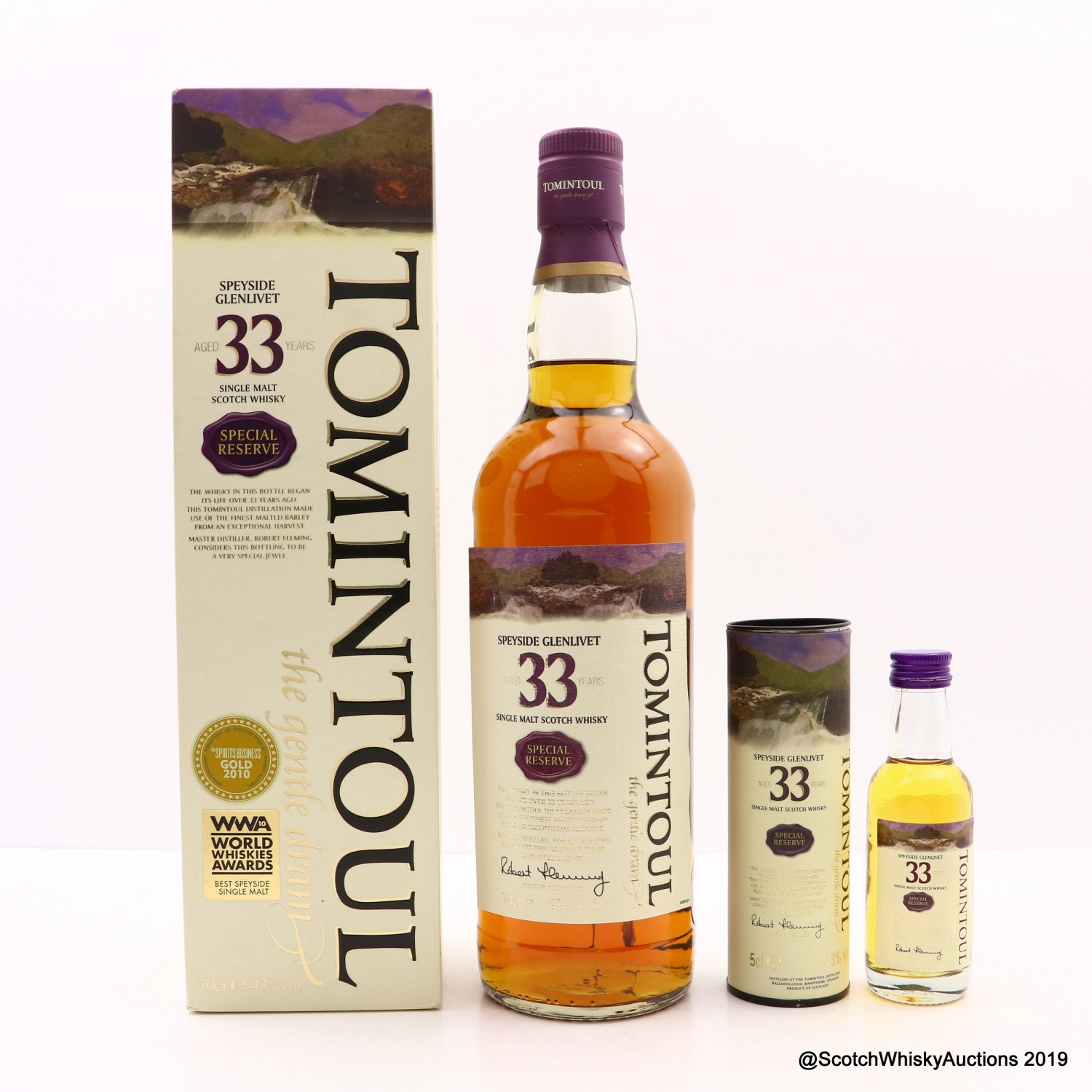 Tomintoul 33 Year Old Special Reserve with Matching Miniature The 100th Auction Scotch