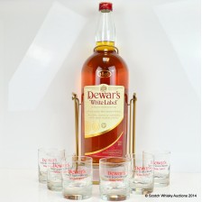 DEWAR S WHITE LABEL 4 5L WITH CRADLE   GLASSES X 6