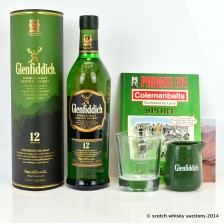GLENFIDDICH 12 YEAR OLD  SMALL WATER JUG  GLENFIDDICH GLASS  PRIVATE EYE COLEMANBALLS   FAVORITE RECIPES WITH SCOTCH WHISKY